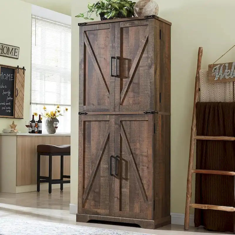 72 Garde-manger de cuisine de style campagnard, armoire de rangement avec portes coulissantes de grange - N/A