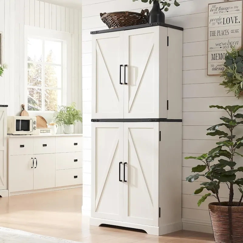72 Garde-manger de cuisine de style campagnard, armoire de rangement avec portes coulissantes de grange - N/A