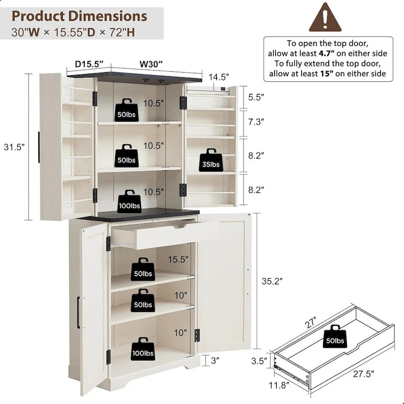 72 Garde-manger de cuisine de style campagnard, armoire de rangement avec portes coulissantes de grange - N/A