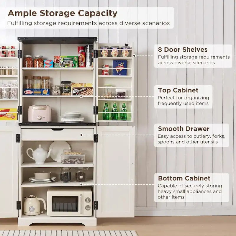 72 Garde-manger de cuisine de style campagnard, armoire de rangement avec portes coulissantes de grange - N/A