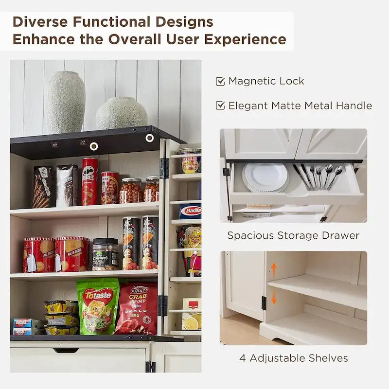 72 Garde-manger de cuisine de style campagnard, armoire de rangement avec portes coulissantes de grange - N/A