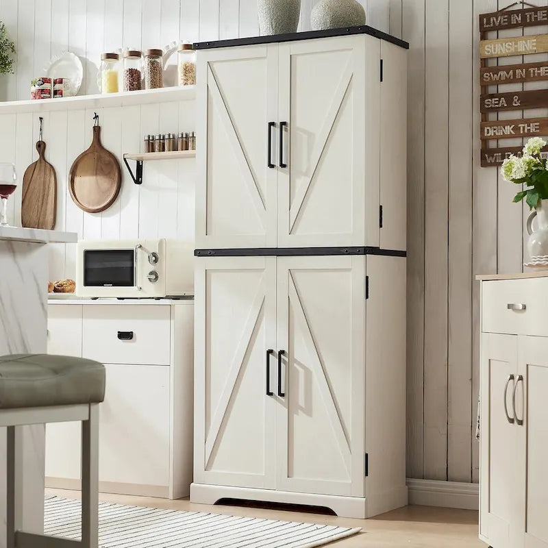 72 Garde-manger de cuisine de style campagnard, armoire de rangement avec portes coulissantes de grange - N/A