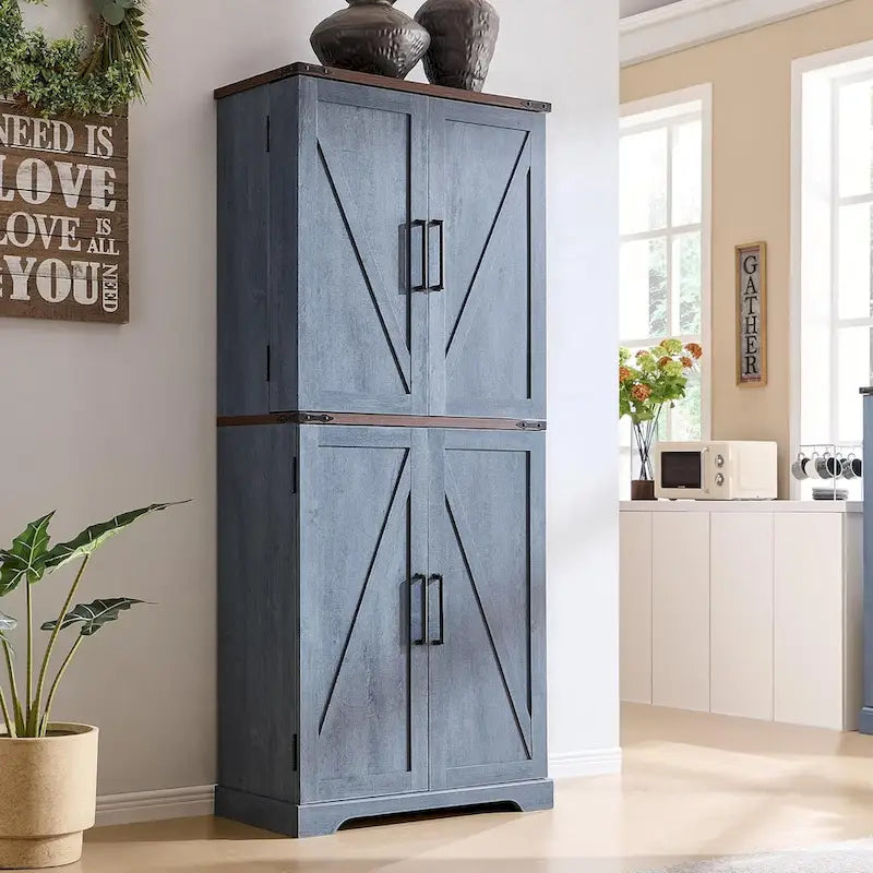 72 Garde-manger de cuisine de style campagnard, armoire de rangement avec portes coulissantes de grange - N/A