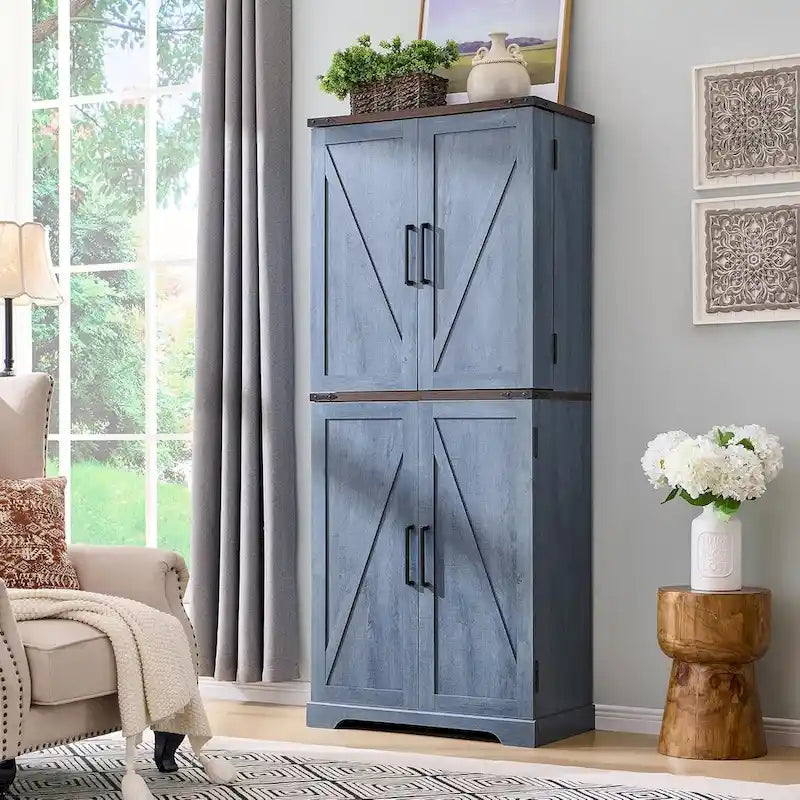 72 Garde-manger de cuisine de style campagnard, armoire de rangement avec portes coulissantes de grange - N/A
