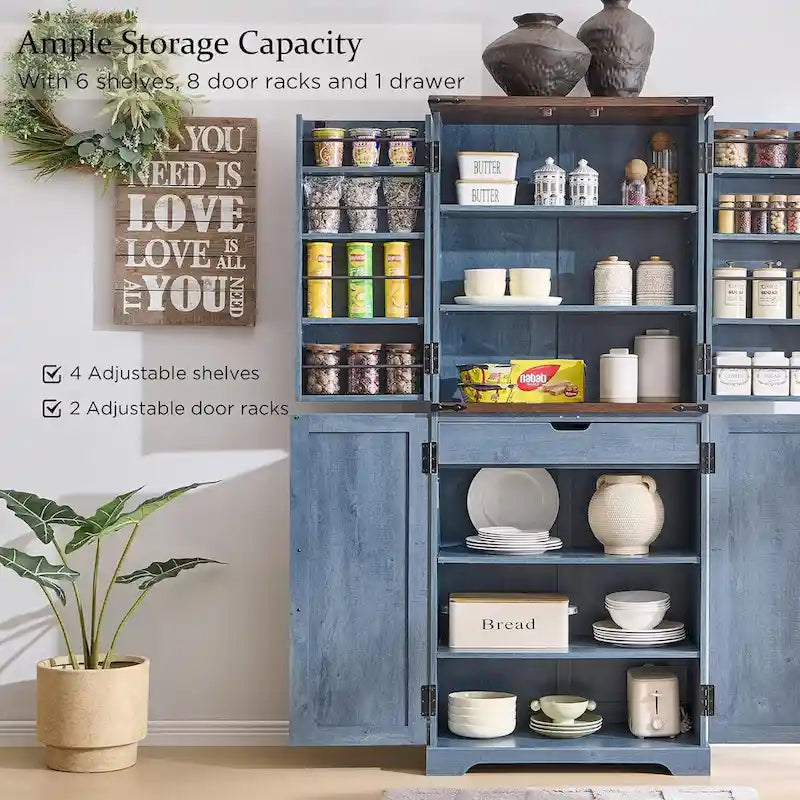 72 Garde-manger de cuisine de style campagnard, armoire de rangement avec portes coulissantes de grange - N/A