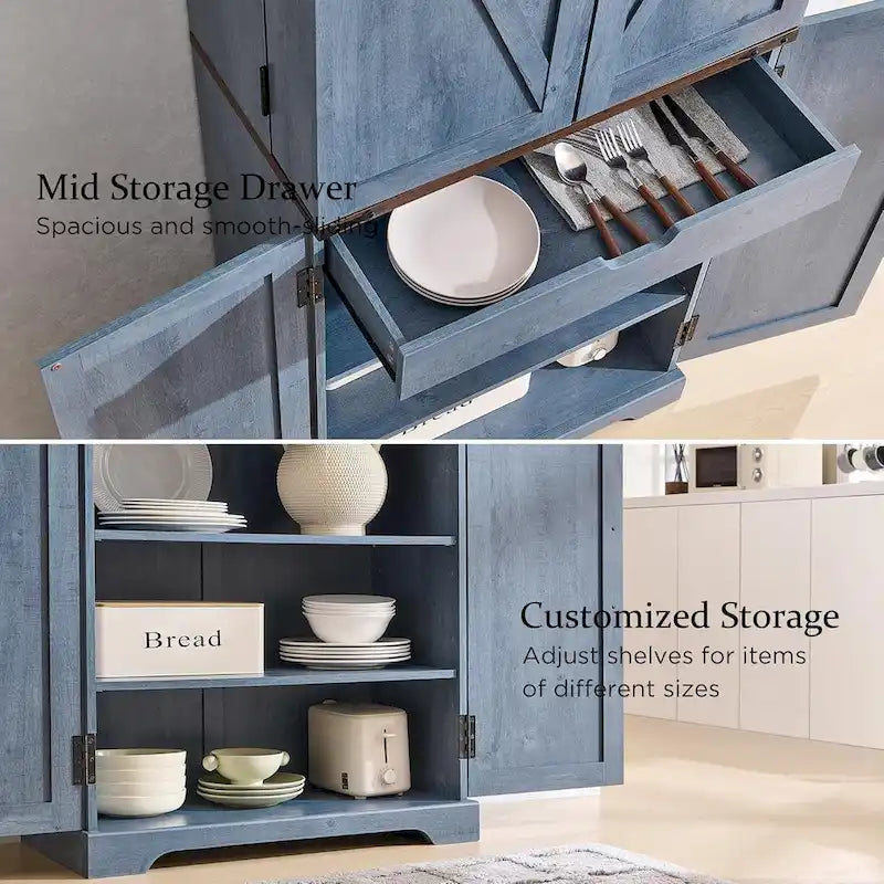 72 Garde-manger de cuisine de style campagnard, armoire de rangement avec portes coulissantes de grange - N/A