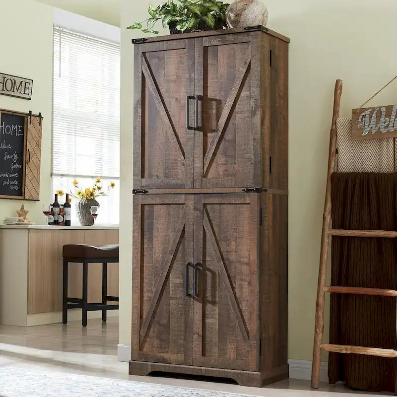72 Garde-manger de cuisine de style campagnard, armoire de rangement avec portes coulissantes de grange - N/A