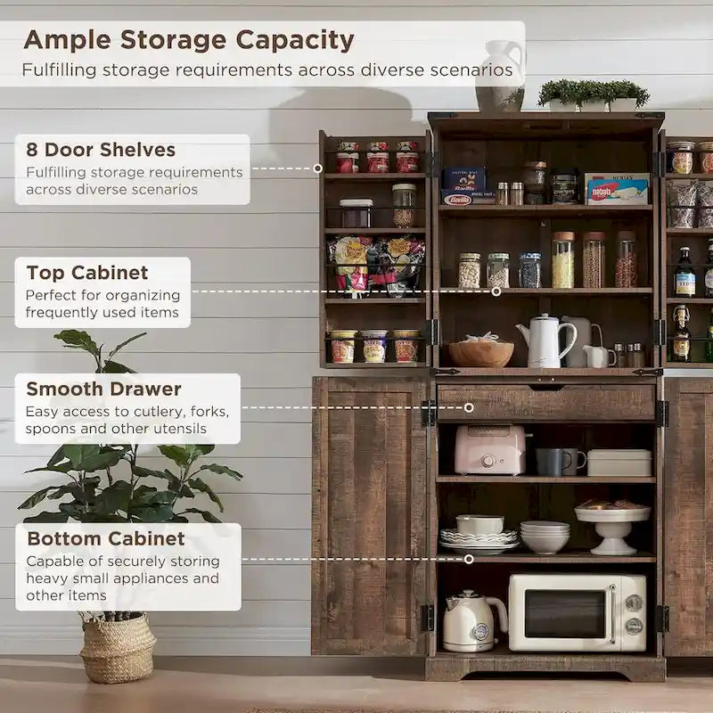 72 Garde-manger de cuisine de style campagnard, armoire de rangement avec portes coulissantes de grange - N/A
