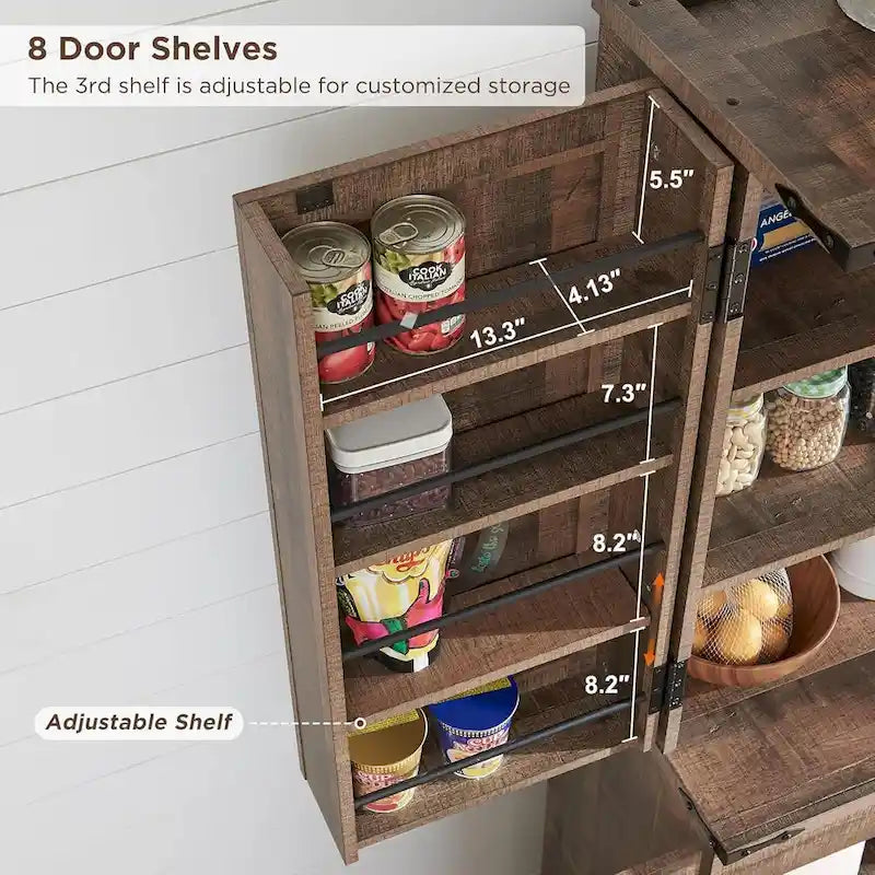 72 Garde-manger de cuisine de style campagnard, armoire de rangement avec portes coulissantes de grange - N/A