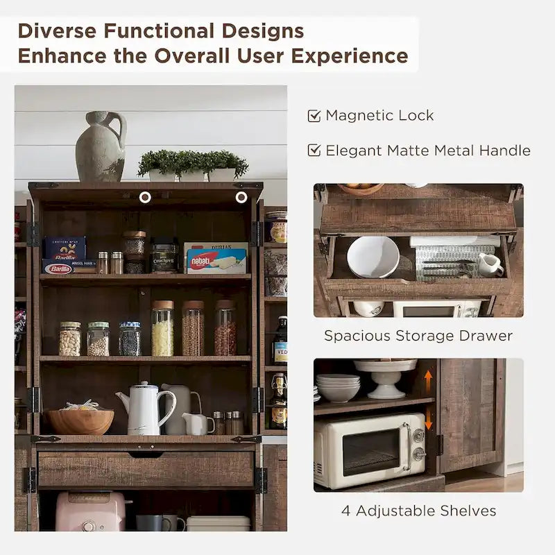72 Garde-manger de cuisine de style campagnard, armoire de rangement avec portes coulissantes de grange - N/A
