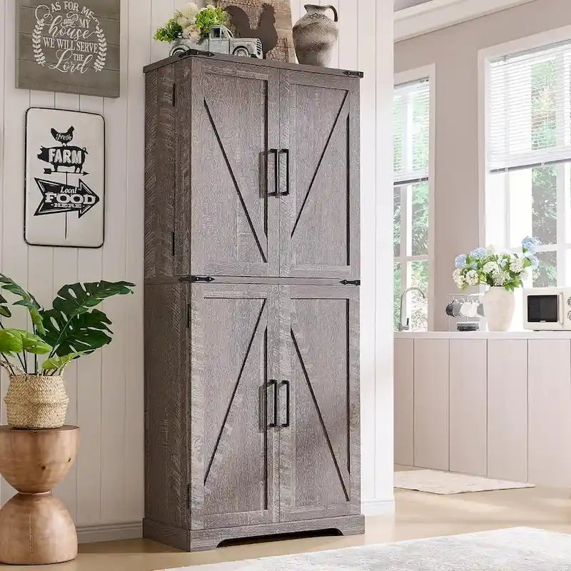 72 Garde-manger de cuisine de style campagnard, armoire de rangement avec portes coulissantes de grange - N/A