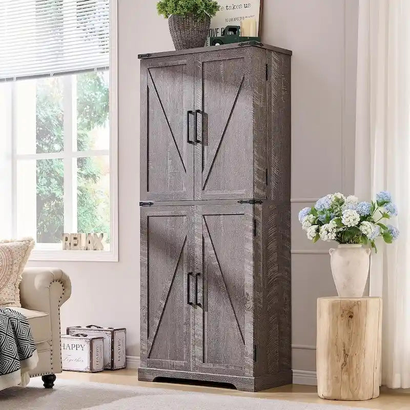 72 Garde-manger de cuisine de style campagnard, armoire de rangement avec portes coulissantes de grange - N/A