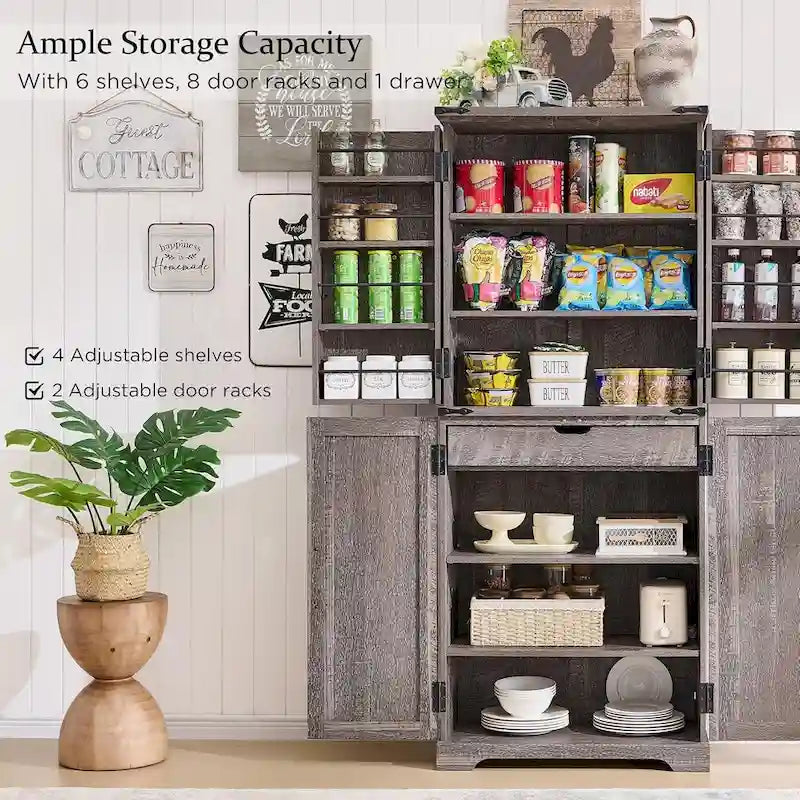 72 Garde-manger de cuisine de style campagnard, armoire de rangement avec portes coulissantes de grange - N/A
