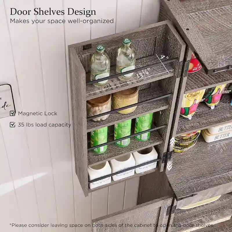 72 Garde-manger de cuisine de style campagnard, armoire de rangement avec portes coulissantes de grange - N/A