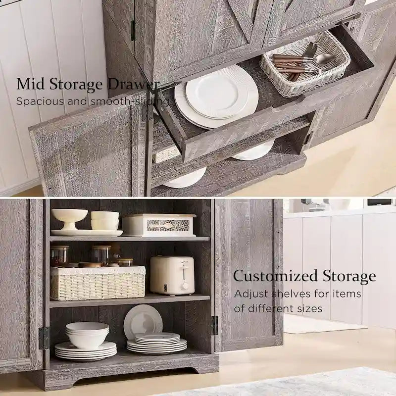 72 Garde-manger de cuisine de style campagnard, armoire de rangement avec portes coulissantes de grange - N/A
