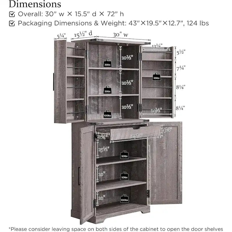 72 Garde-manger de cuisine de style campagnard, armoire de rangement avec portes coulissantes de grange - N/A