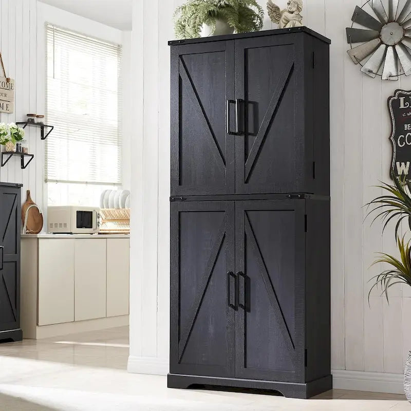 72 Garde-manger de cuisine de style campagnard, armoire de rangement avec portes coulissantes de grange - N/A