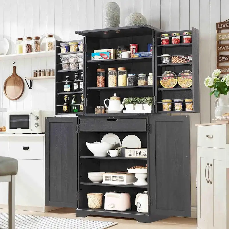 72 Garde-manger de cuisine de style campagnard, armoire de rangement avec portes coulissantes de grange - N/A