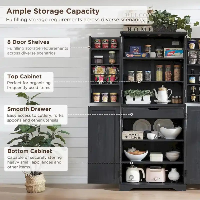 72 Garde-manger de cuisine de style campagnard, armoire de rangement avec portes coulissantes de grange - N/A