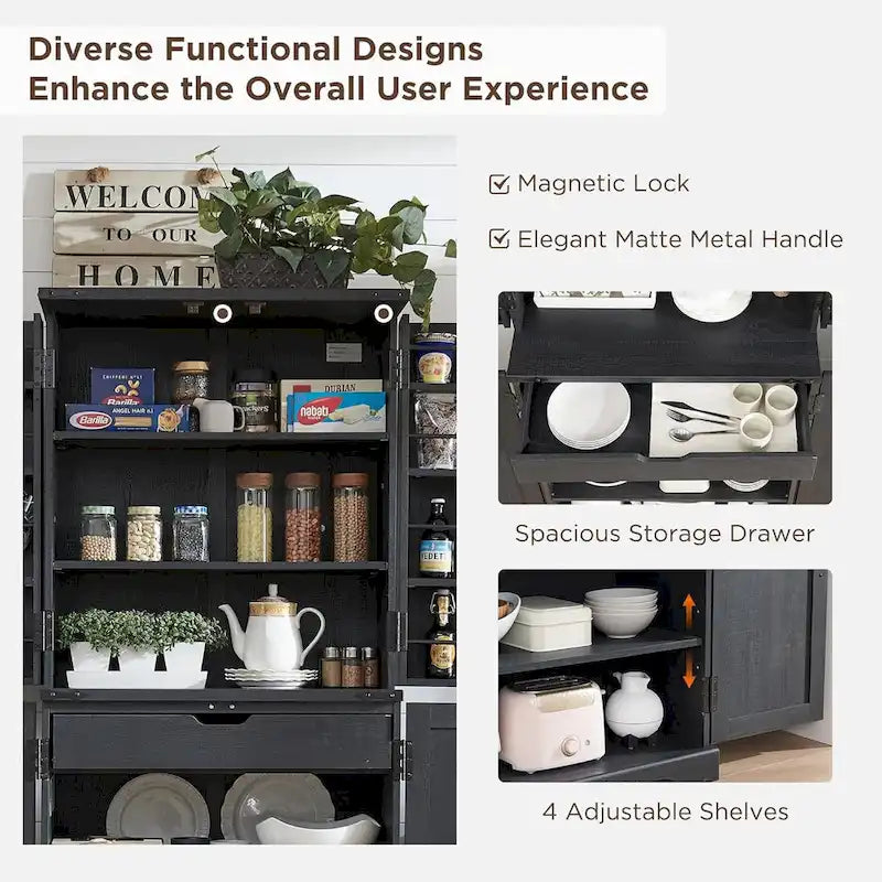 72 Garde-manger de cuisine de style campagnard, armoire de rangement avec portes coulissantes de grange - N/A