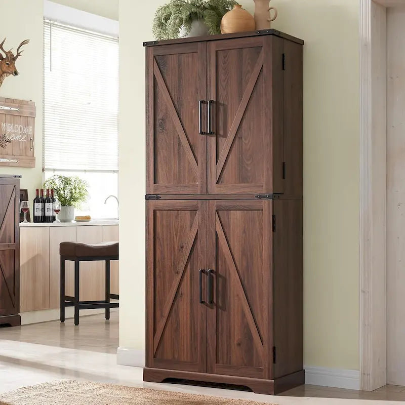 72 Garde-manger de cuisine de style campagnard, armoire de rangement avec portes coulissantes de grange - N/A