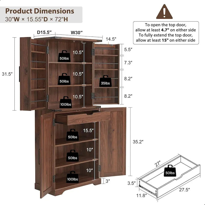 72 Garde-manger de cuisine de style campagnard, armoire de rangement avec portes coulissantes de grange - N/A