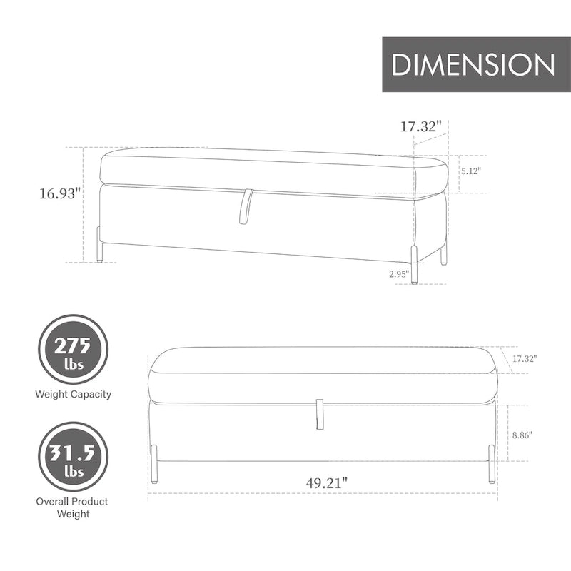 Banc de rangement en velours