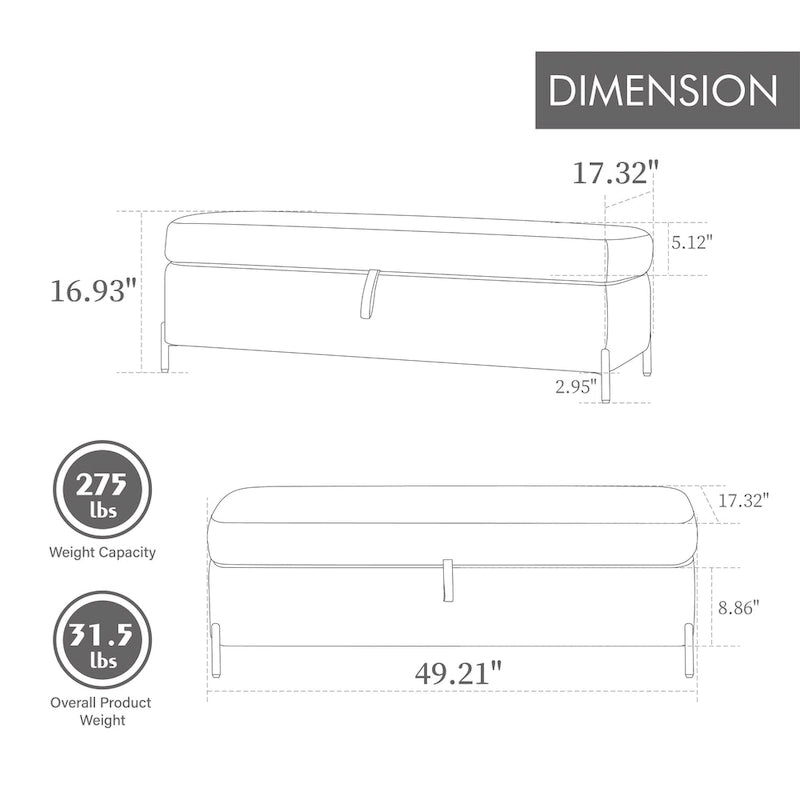 Banc de rangement en velours