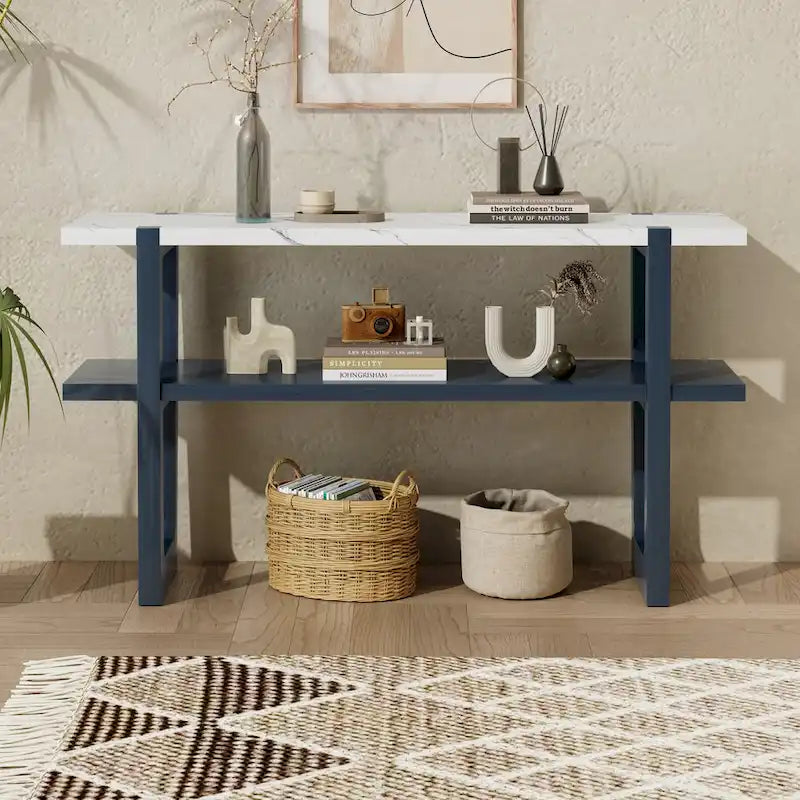 Console étroite avec plateau effet marbre