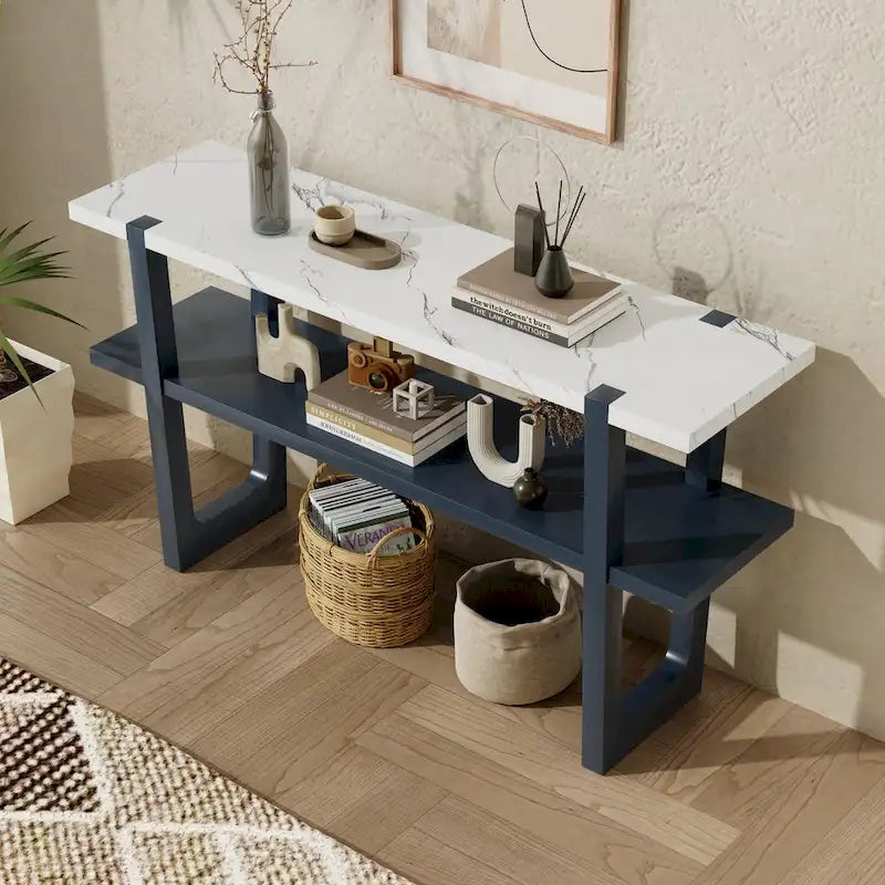Console étroite avec plateau effet marbre