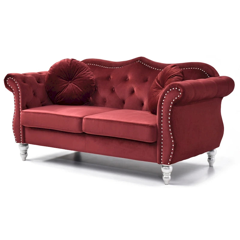Canapé deux places en velours avec 2 coussins décoratifs - 68 L x 35 l x 34 H