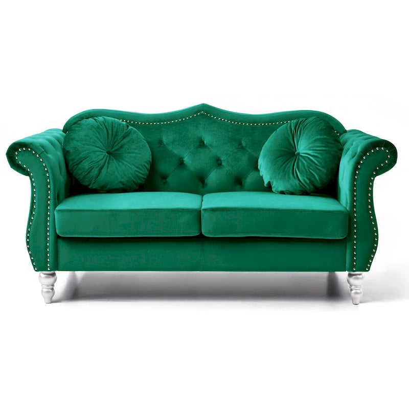 Canapé deux places en velours avec 2 coussins décoratifs - 68 L x 35 l x 34 H