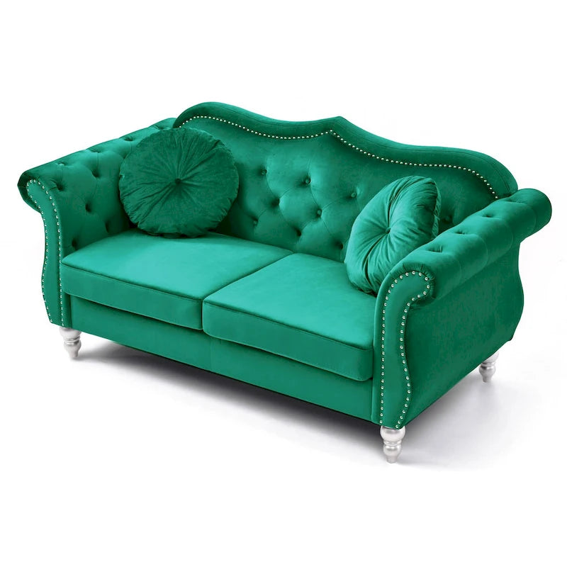 Canapé deux places en velours avec 2 coussins décoratifs - 68 L x 35 l x 34 H