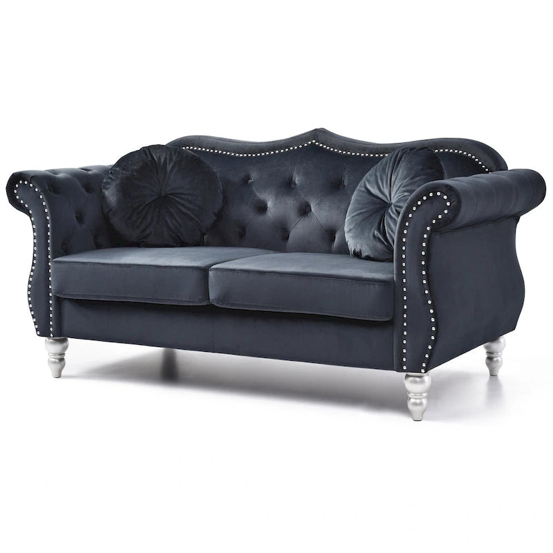 Canapé deux places en velours avec 2 coussins décoratifs - 68 L x 35 l x 34 H