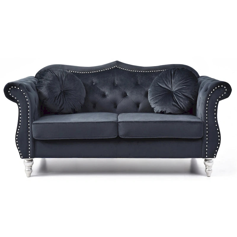 Canapé deux places en velours avec 2 coussins décoratifs - 68 L x 35 l x 34 H
