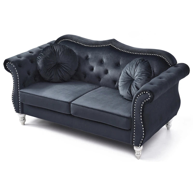 Canapé deux places en velours avec 2 coussins décoratifs - 68 L x 35 l x 34 H