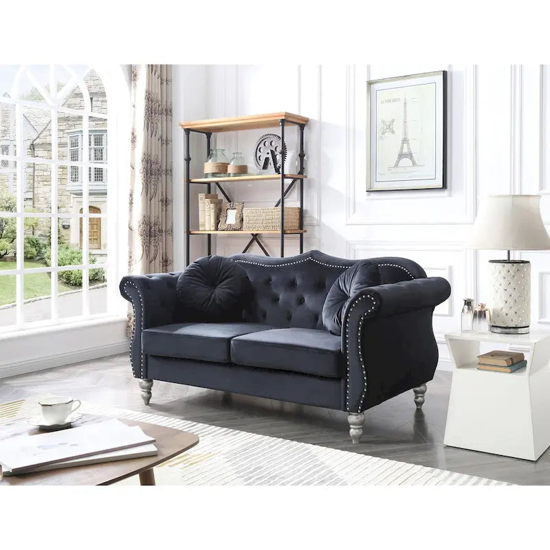 Canapé deux places en velours avec 2 coussins décoratifs - 68 L x 35 l x 34 H