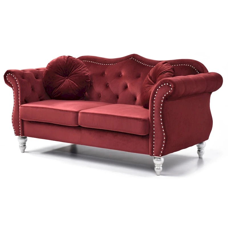 Canapé deux places en velours avec 2 coussins décoratifs - 68 L x 35 l x 34 H
