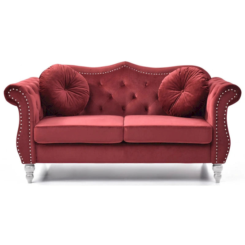 Canapé deux places en velours avec 2 coussins décoratifs - 68 L x 35 l x 34 H
