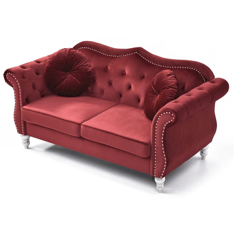 Canapé deux places en velours avec 2 coussins décoratifs - 68 L x 35 l x 34 H