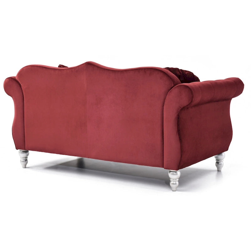 Canapé deux places en velours avec 2 coussins décoratifs - 68 L x 35 l x 34 H