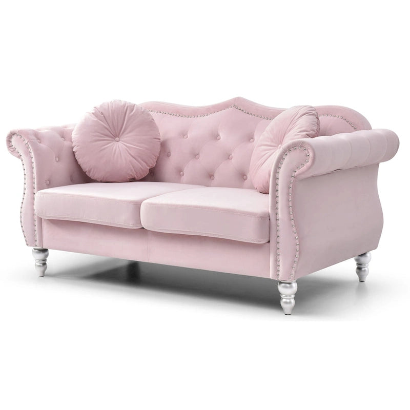 Canapé deux places en velours avec 2 coussins décoratifs - 68 L x 35 l x 34 H