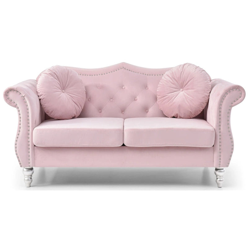 Canapé deux places en velours avec 2 coussins décoratifs - 68 L x 35 l x 34 H