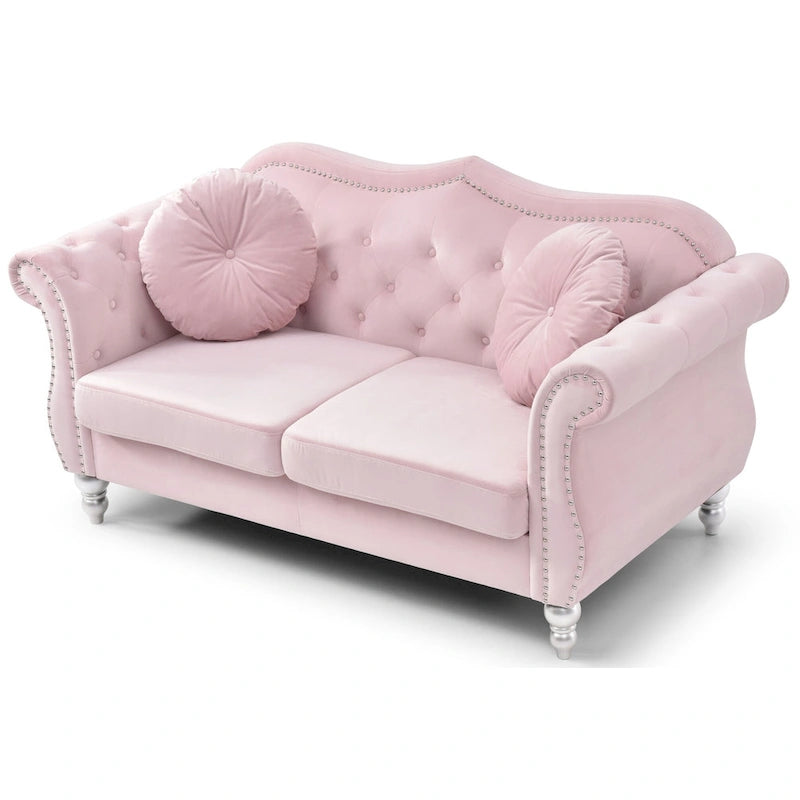 Canapé deux places en velours avec 2 coussins décoratifs - 68 L x 35 l x 34 H