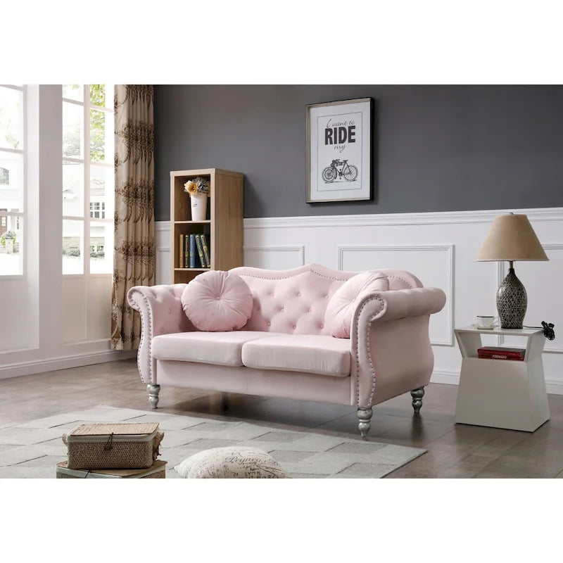 Canapé deux places en velours avec 2 coussins décoratifs - 68 L x 35 l x 34 H