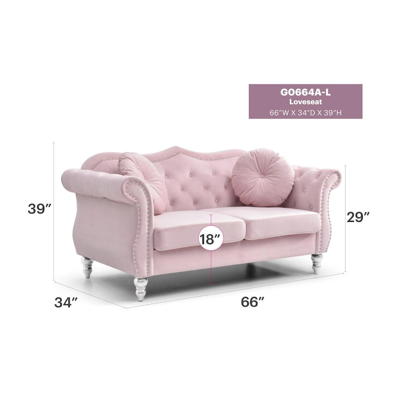 Canapé deux places en velours avec 2 coussins décoratifs - 68 L x 35 l x 34 H