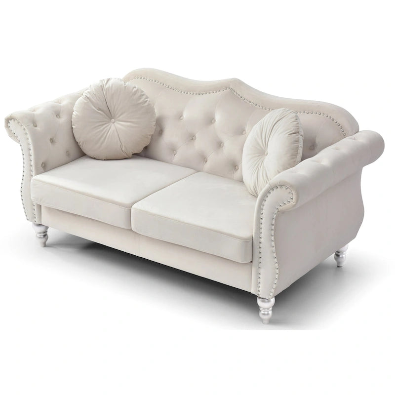 Canapé deux places en velours avec 2 coussins décoratifs - 68 L x 35 l x 34 H