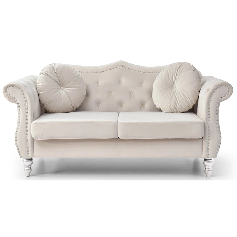 Canapé deux places en velours avec 2 coussins décoratifs - 68 L x 35 l x 34 H