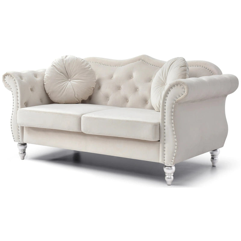 Canapé deux places en velours avec 2 coussins décoratifs - 68 L x 35 l x 34 H