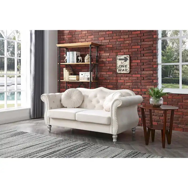 Canapé deux places en velours avec 2 coussins décoratifs - 68 L x 35 l x 34 H